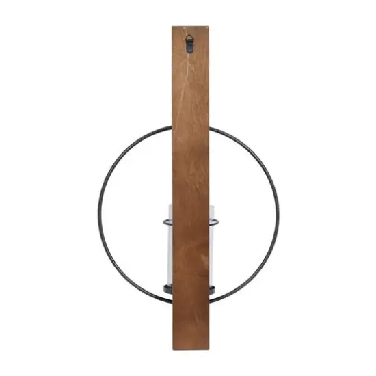 Farmhouse Brown Wood And Metal Wall Candle Holder, 28" x 16" x 6" {3}