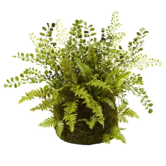 13" Fern and Twig Moss Basket {1}