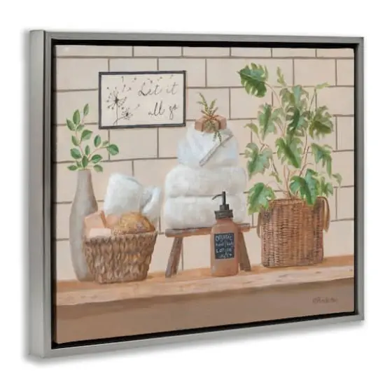Stupell Industries Comforting Bathroom Spa Still Life Floater Framed Art Gray {4}
