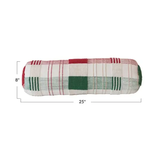 Hello Honey® 25" Red, Green & Gold Plaid Textured Woven Bolster Pillow {4}