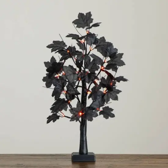 2ft. Pre-Lit Artificial Halloween Black Maple Tree with 24 Orange & Purple LED Lights {8}