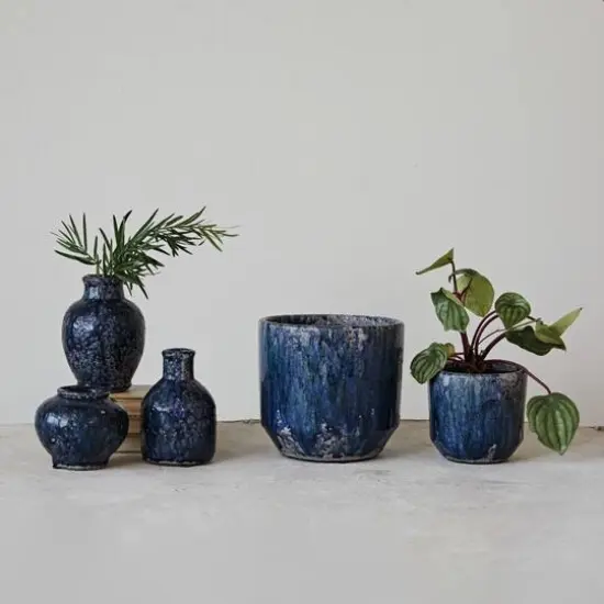 Hello Honey&reg; 5.25" Blue Crackle Glaze Decorative Terra Cotta Planter {5}