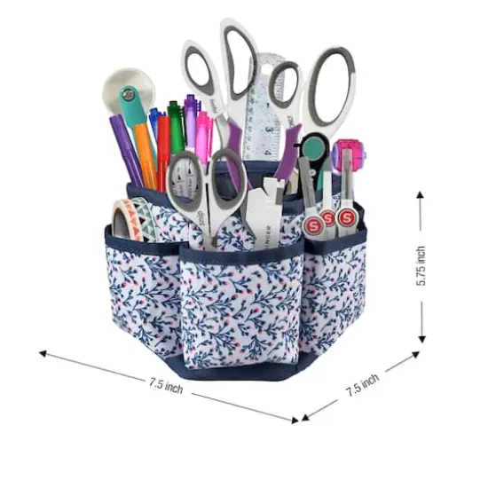SINGER&reg; Navy Floral Print Sewing Spinning Tabletop Organizer {6}
