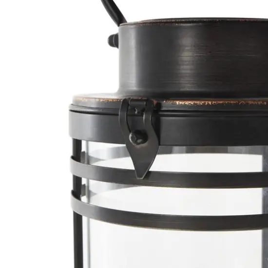 12" Black Metal Candle Lantern with Round Outlines {7}