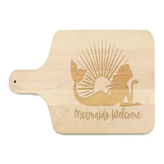 17" Mermaids Welcome Maple Wood Paddle Cutting Board {1}