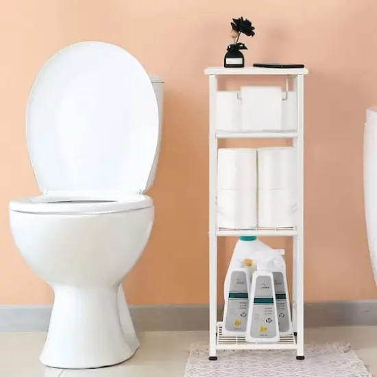 NEX&trade; 29" White Freestanding 4-Tier Storage Shelf with Toilet Paper Holder {6}