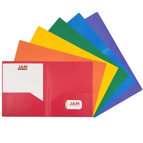 JAM Paper Primary Color Heavy Duty Plastic 2-Pocket School Folders, 6ct. {1}