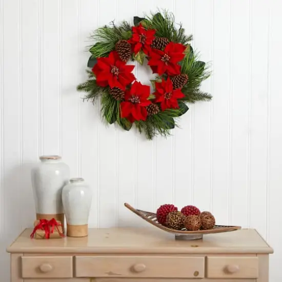 28" Poinsettia & Pine Wreath {3}