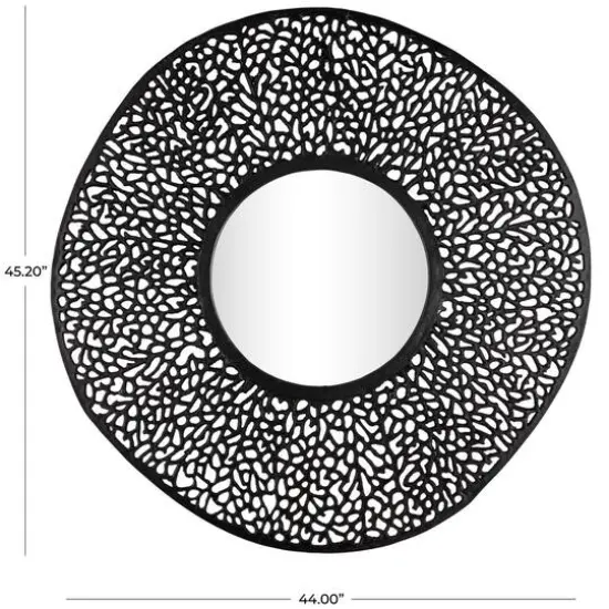 45" Black Abstract Aluminum Wall Mirror with Open Lattice Frame {8}