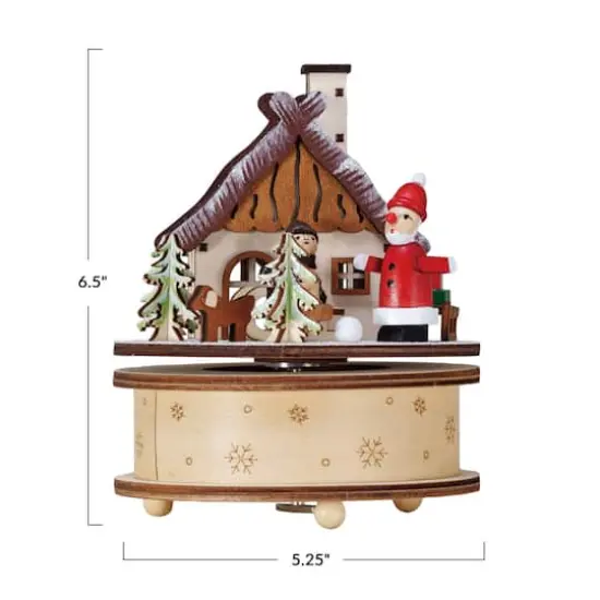 Hello Honey&reg; 6.5" Wind-Up Santa's Cottage Round Wood Music Box {5}