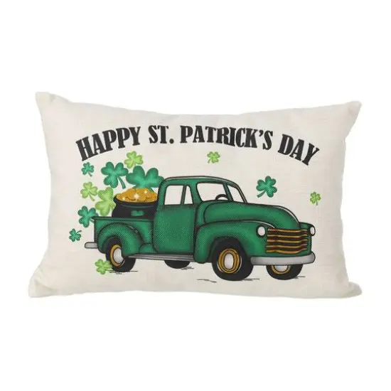 Glitzhome&reg; 18" Faux Burlap Happy St. Patrick's Day Truck Pillow {1}