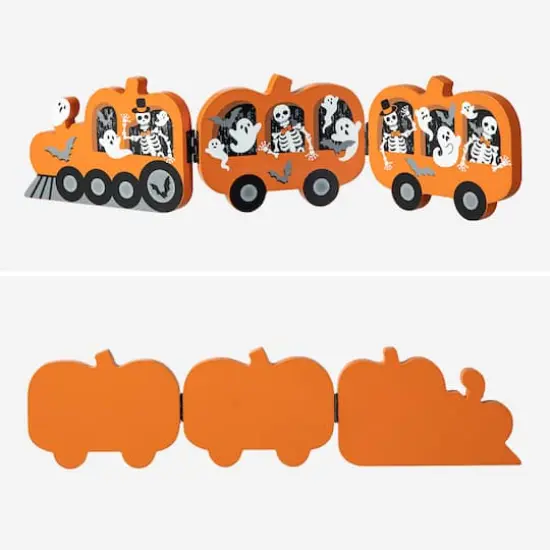 Glitzhome&reg; 16" Halloween Skeletons & Ghosts Hinged Pumpkin Train D&eacute;cor {8}