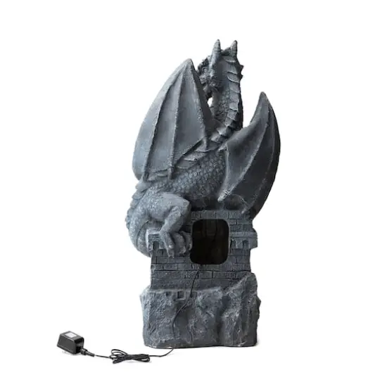 Glitzhome&reg; 36.5" 4-Tier Gothic Dragon Sculptural Outdoor Fountain with LED Light {8}