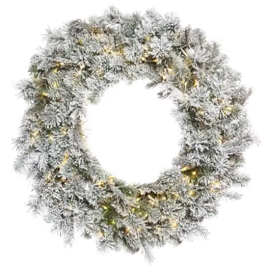 24" Pre-Lit Flocked Kiana Christmas Wreath, Warm White LED Lights {1}