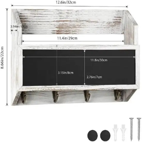 NEX&trade; Wall Mount Mail & Key Holder Organizer with Chalkboard Surface Whitewash {4}