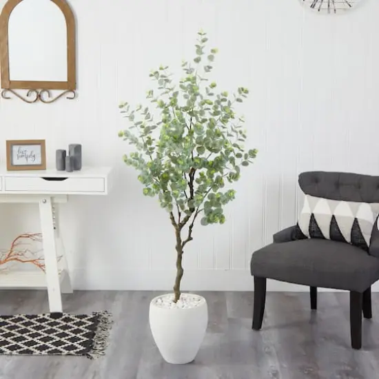5ft. Eucalyptus Artificial Tree in White Planter {4}