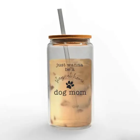16oz. Stay at Home Dog Mom Glass Can Cup {3}