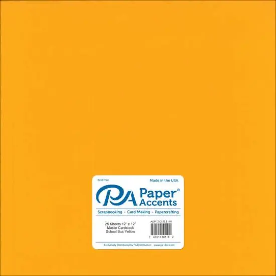 PA Paper&trade; Accents 12" x 12" Muslin 73lb. Cardstock, 25 Sheets School Bus Yellow {1}