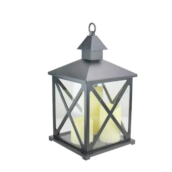 12.5" Black Candle Lantern with 3 Flameless LED Candles {3}