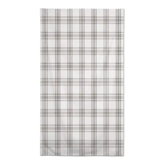 8.5ft. Cream & Gray Plaid Tablecloth {1}