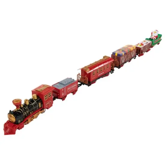 22 Piece Red Battery Operated Lighted & Animated Christmas Train Set with Music & Sound {3}