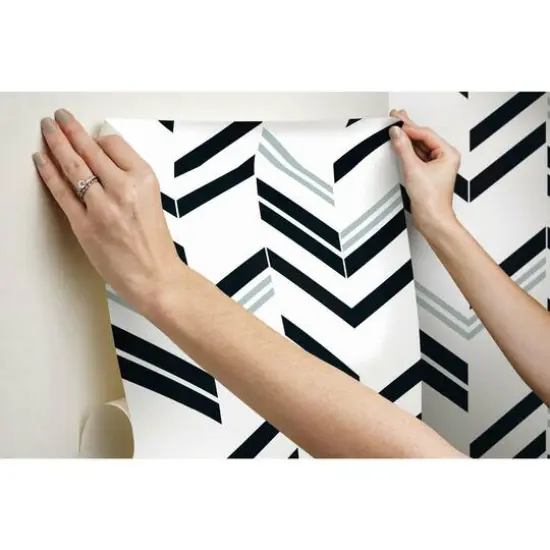 RoomMates Chevron Stripe Peel & Stick Wallpaper Black and Gray {11}