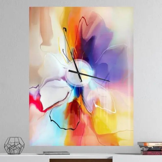 Designart 'Creative Flower In Multiple Colors Farmhouse Rectangular Wall Clock {3}