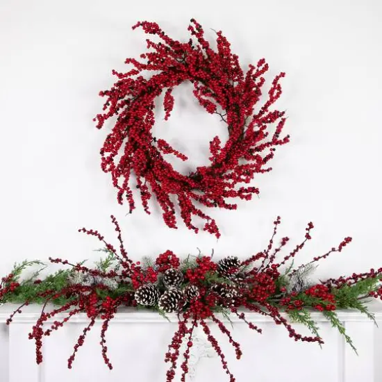 22" Red & Brown Berry Christmas Wreath {6}