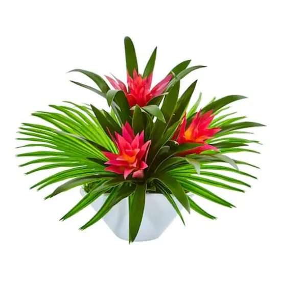Bromeliad Artificial Arrangement in Oval White Vase {1}