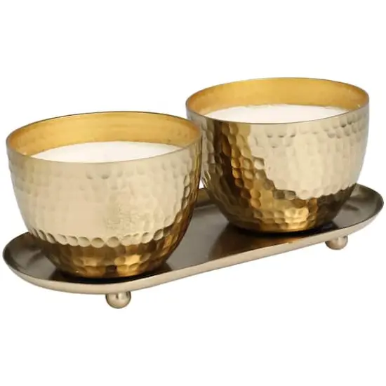 Mediterranean Fig Scented Candles in Gold Hammered Bowls Set {4}