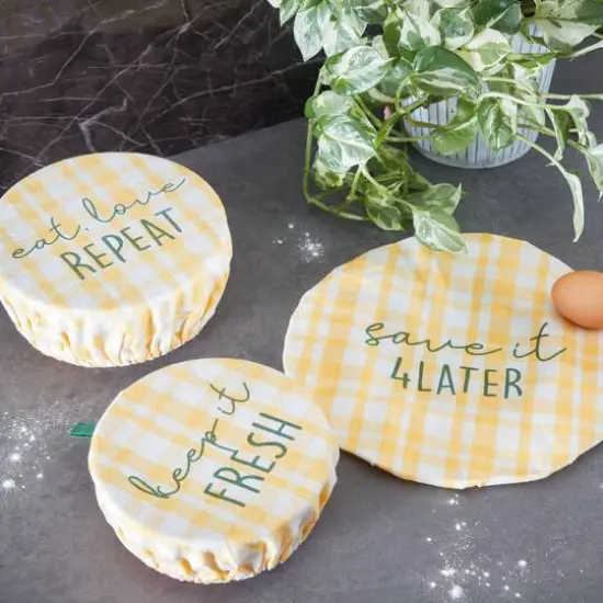 DII&reg; Keep It Fresh Reusable Dish Cover Set Plaid Yellow {7}