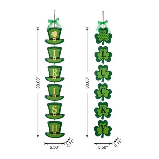 Glitzhome&reg; 30" Set of 2 St. Patrick's Wooden Shamrock / Leprechaun Hats Door Hanger {8}