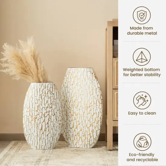 Glitzhome&reg; Gold & White Oval Textured Metal Floor Vases Set {4}
