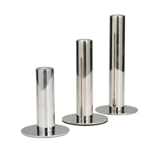 Silver Stainless Steel Slim Minimalistic Candle Holder with Rounded Base Set {3}