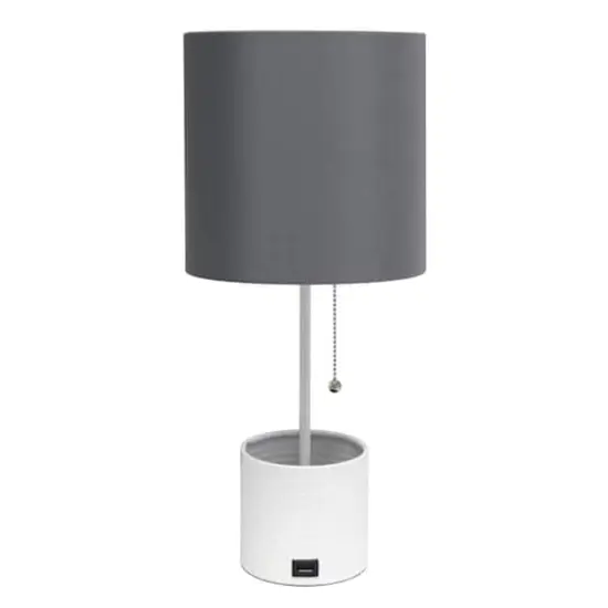 Simple Designs 18.5" Hammered Metal Container Base Table Lamp with USB Charging Port Gray/White {1}