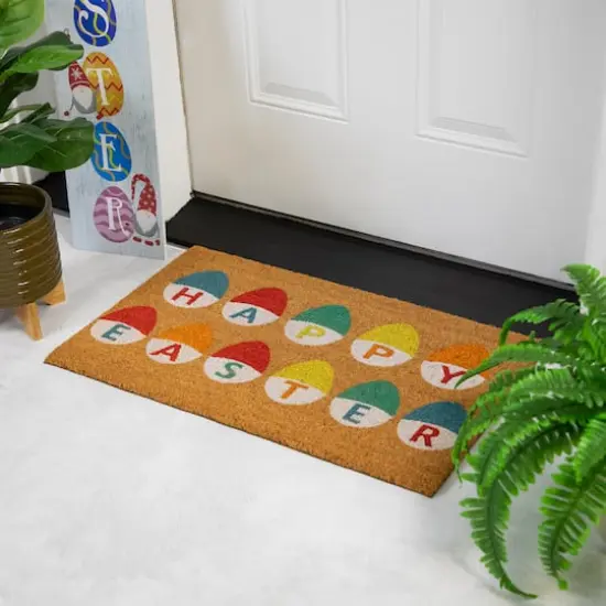 Natural Colorful Happy Easter Eggs Coir Doormat {3}