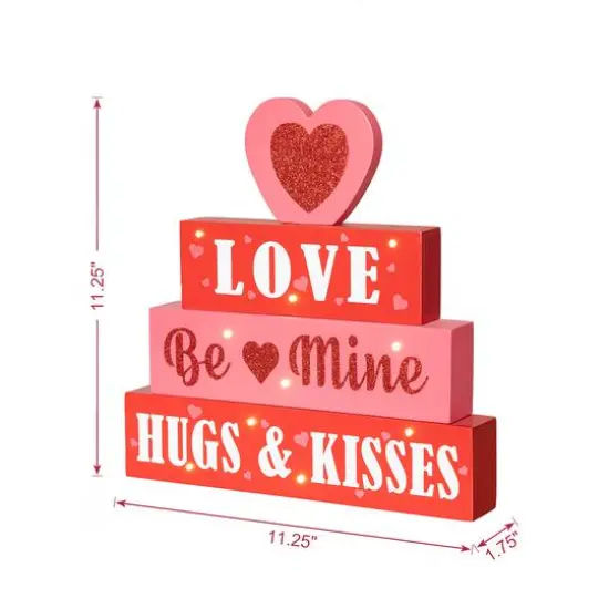 Glitzhome&reg; 11.25"Lighted Valentine's Wooden Block Table Sign {9}