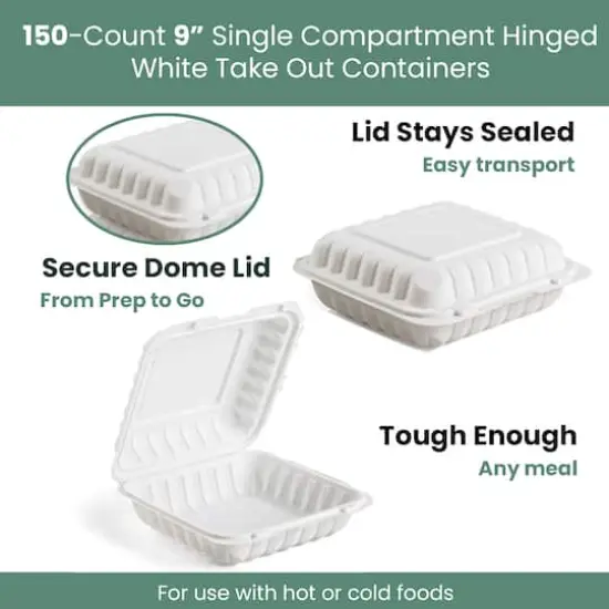 9" White Single-Compartment Clamshell Take Out Containers, 150ct. {6}