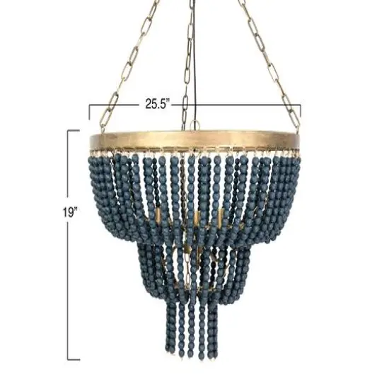 Hello Honey&reg; 25.5" Iron Pendant Light With Blue Wood Beads {6}