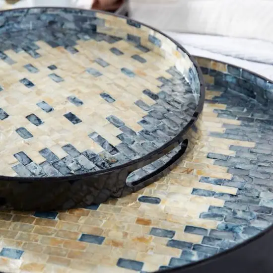 Set of 3" Black Mother of Pearl Coastal Tray, 24", 20", 16" {11}