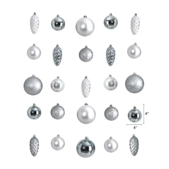 23ct. Silver Shatterproof Lux Christmas Ornament Set {3}