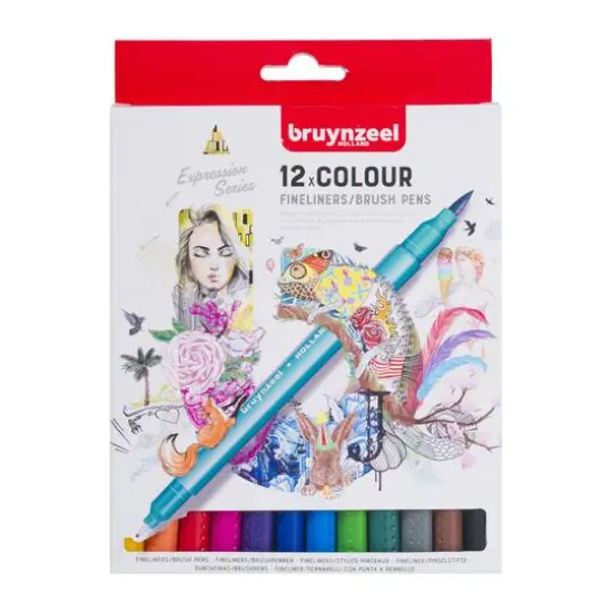Bruynzeel Expression Fineliner 12 Color Brush Pen Set {1}