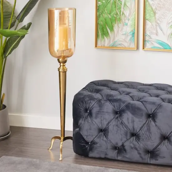 38" Gold Aluminum & Glass Traditional Candlestick Holder {8}