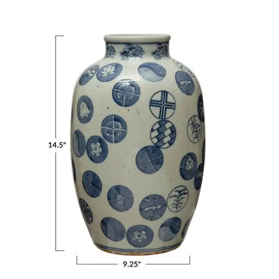 Hello Honey&reg; 9" Blue & White Decorative Stoneware Vase {4}