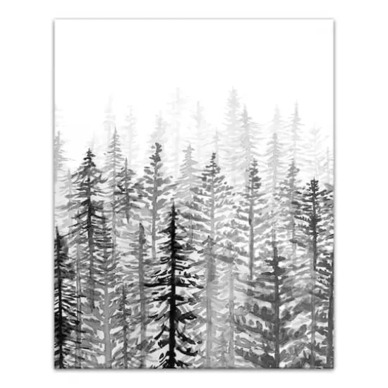 Black White Watercolor Trees 16x20 Canvas Wall Art {1}