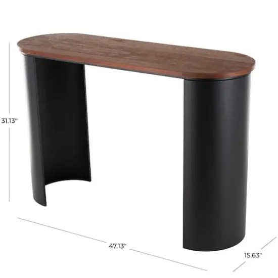 47.25" Black Wood Curved Crescent Living Room Console Table with Brown Wood Oval Tabletop {8}
