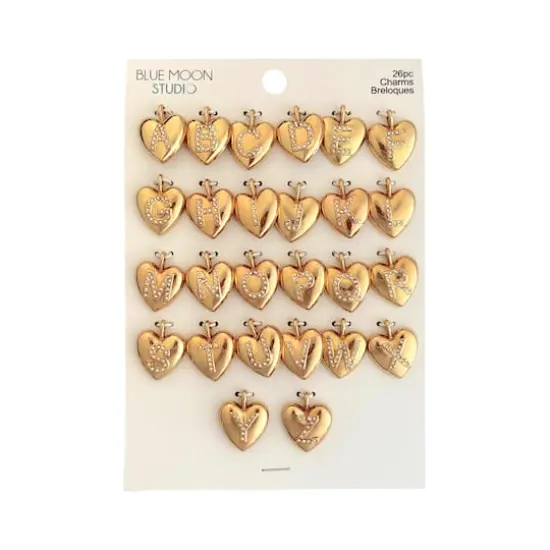Blue Moon Studio&trade; Gold Mirror-Plated Heart Alphabet Charm Set {1}