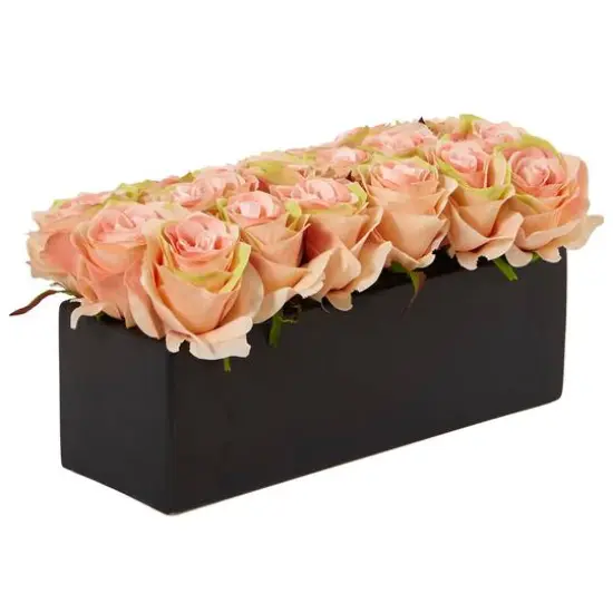 6'' Peach Roses in Black Planter {3}