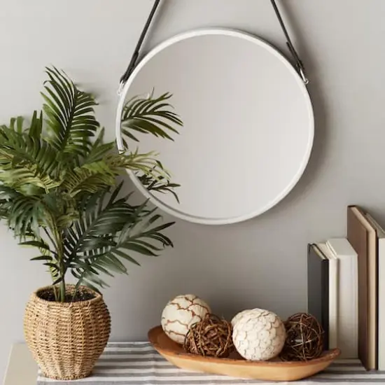 Hanging White Mirror with Faux Leather Strap {4}