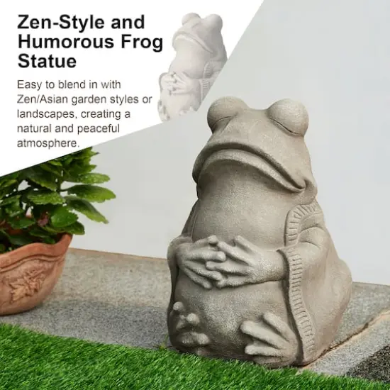 Glitzhome&reg; 16.75" Faux Concrete Zen-Style Frog Garden Statue {4}